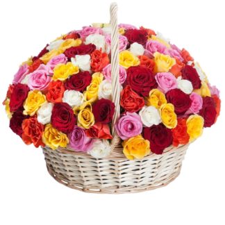 51 colorful roses in the basket | Flower Delivery Vladikavkaz